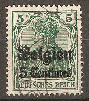 GOI-Belgium 1914 5c on 5pf Green. SG2.
